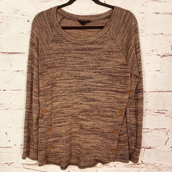 Sweet Wanderer Side-Button Cozy Knit Sweater Women’s Medium Marled Brown - Picture 1 of 8